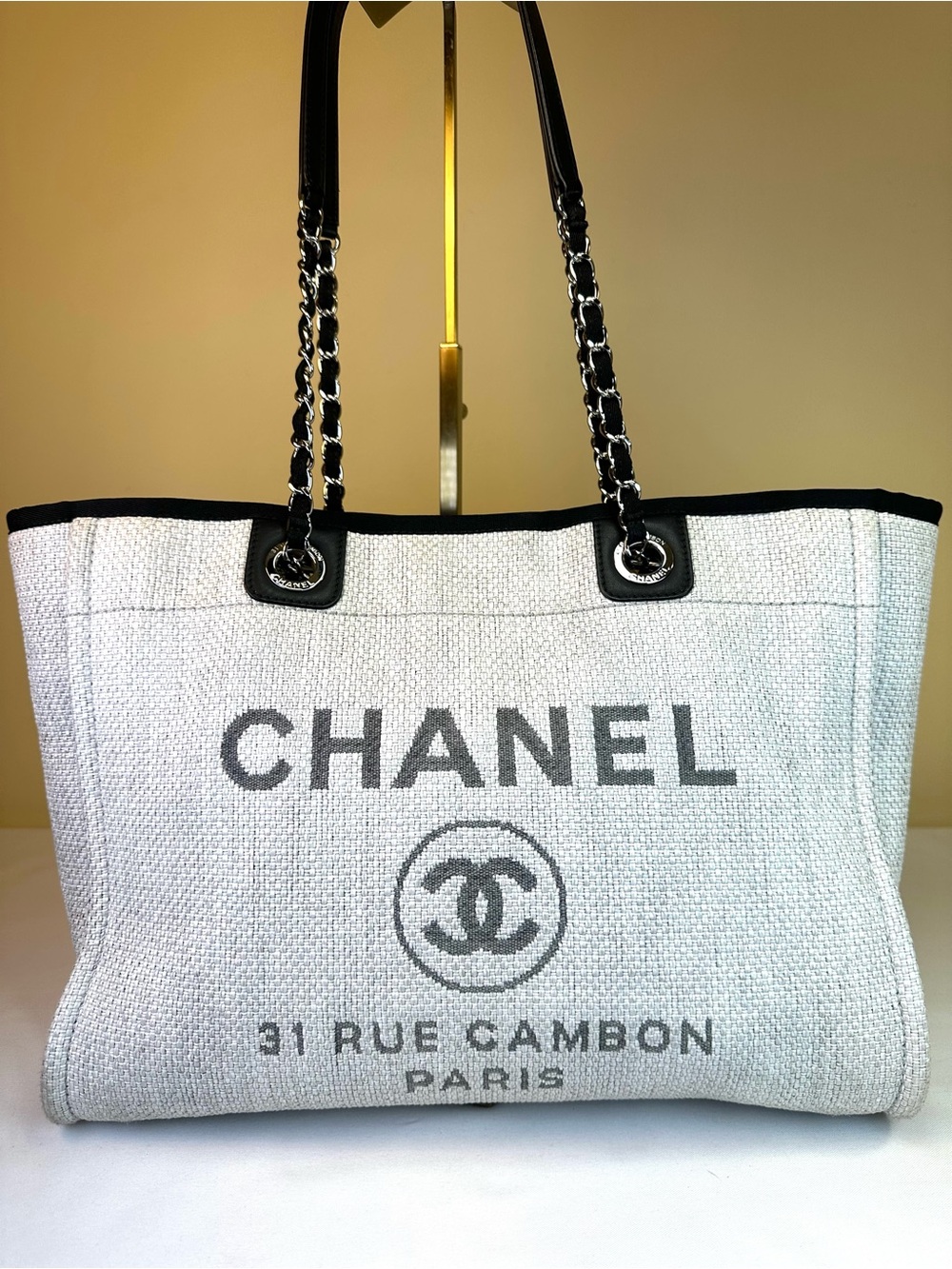 🔥CHANEL🔥Super Sale! CC Deauville Tote Gray w/ Black Leather SHW #22 2016 COA
